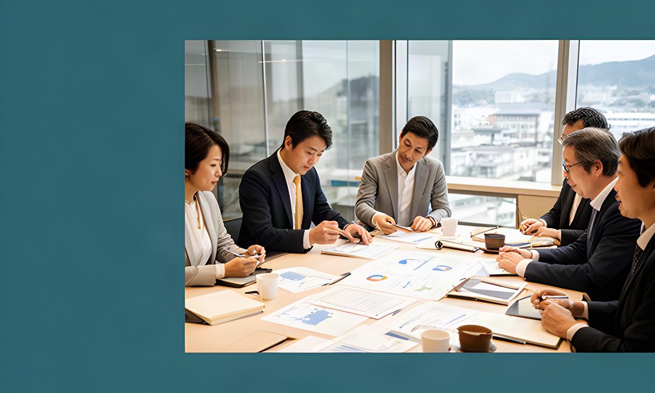 熊本市内の会議室で、経営資料を広げて地域企業の事業計画を検討する担当者たち